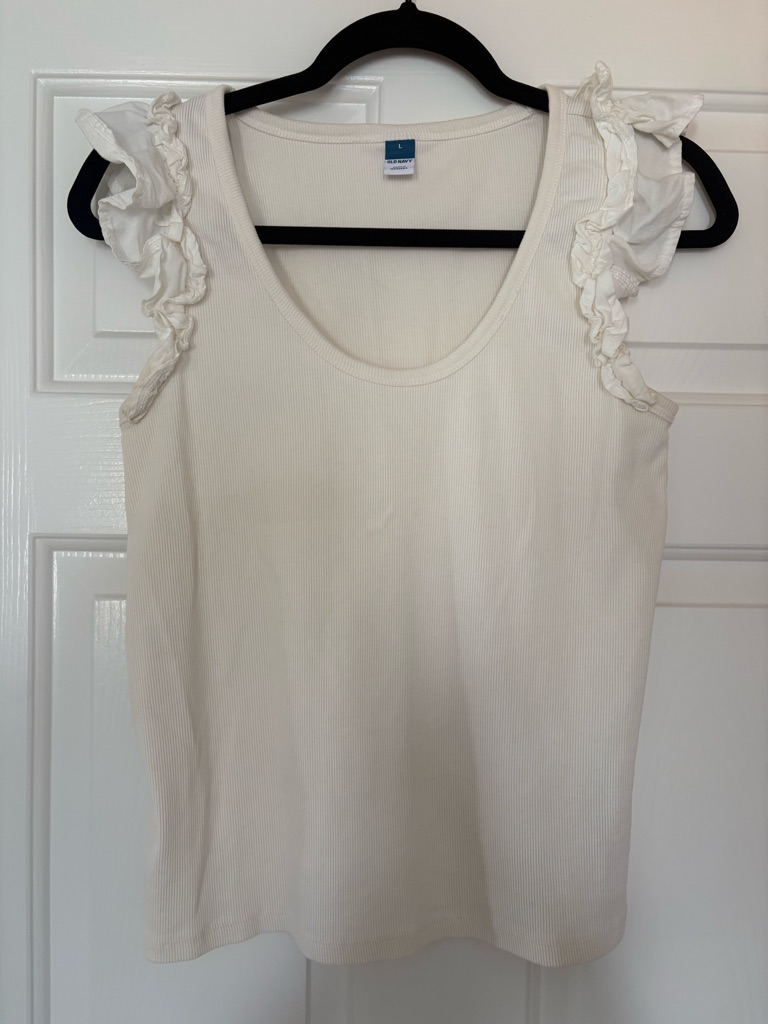 Old Navy Cream Ruffle Sleeve Ribbed Tank